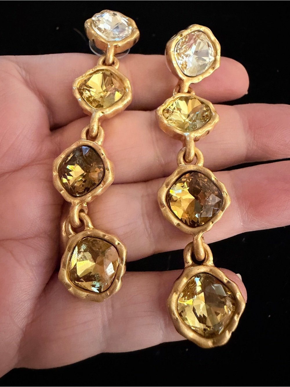 Oscar de la Renta Earrings Gold-Tone TOPAZ COMBO CRYSTAL Dangle Drop ✨POST - Picture 12 of 12